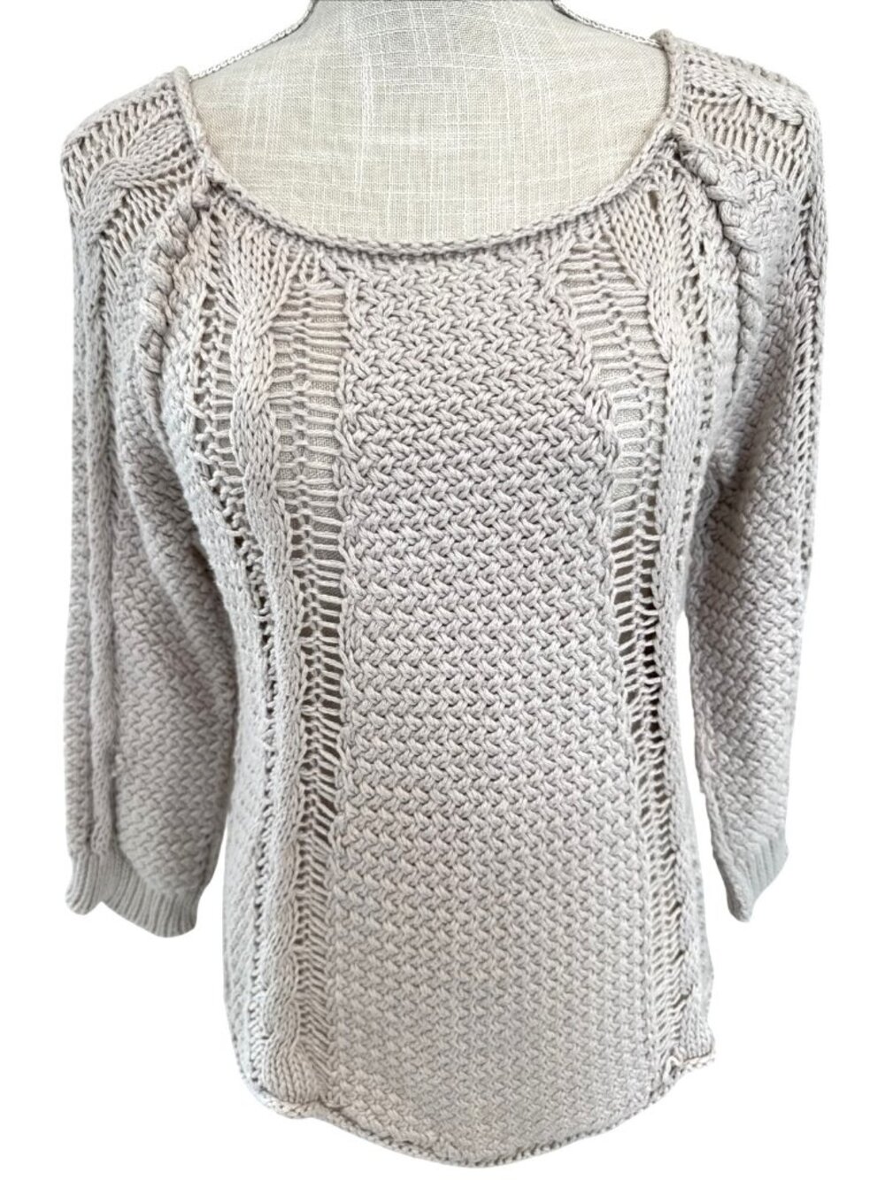 Garnet Hill Open Knit Beige Sweater Womens Small